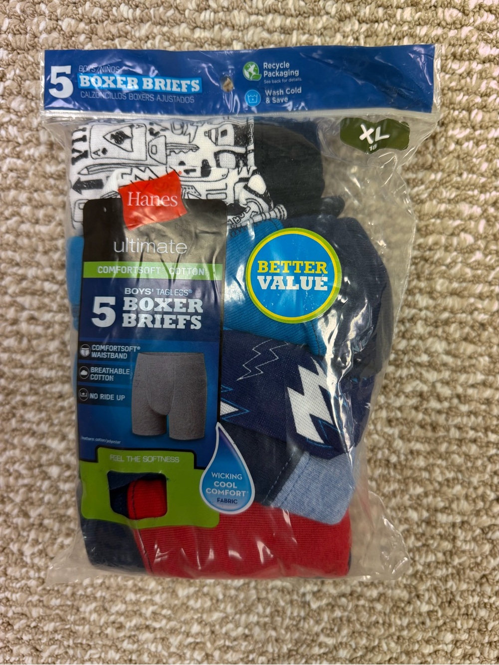 Hanes Boys' Boxer Briefs Pack - Blue, Red, White, Black, Gray